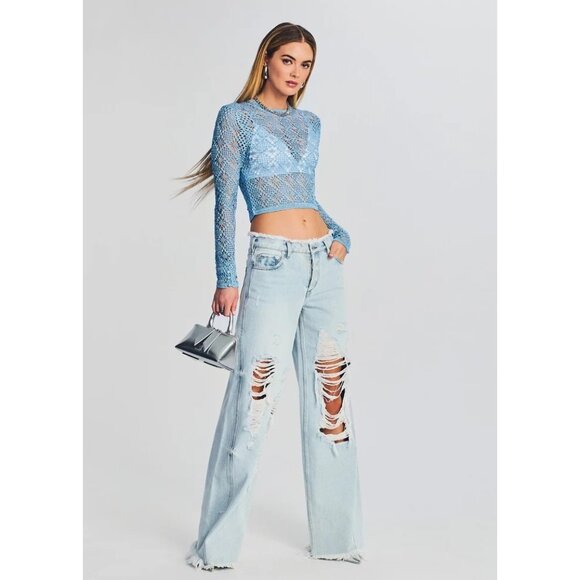 SER.O.YA Parley Crochet Top in Sky Blue XS-Small New Knit Sweater Womens - Picture 11 of 16